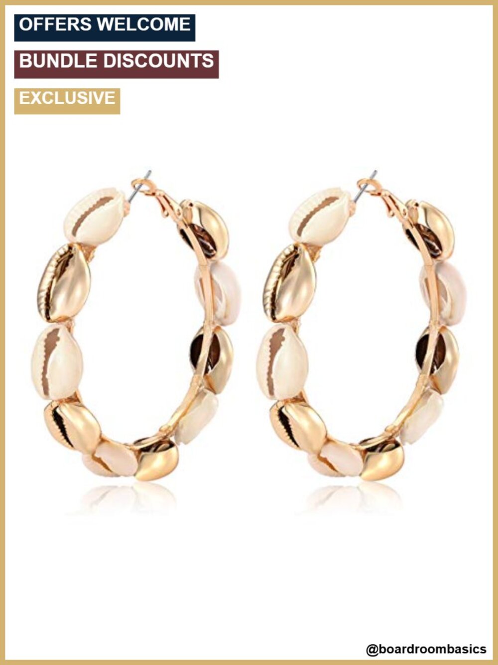 Cowrie Shell Hoop Earrings Handmade Gold Hoops Beach Bohemia